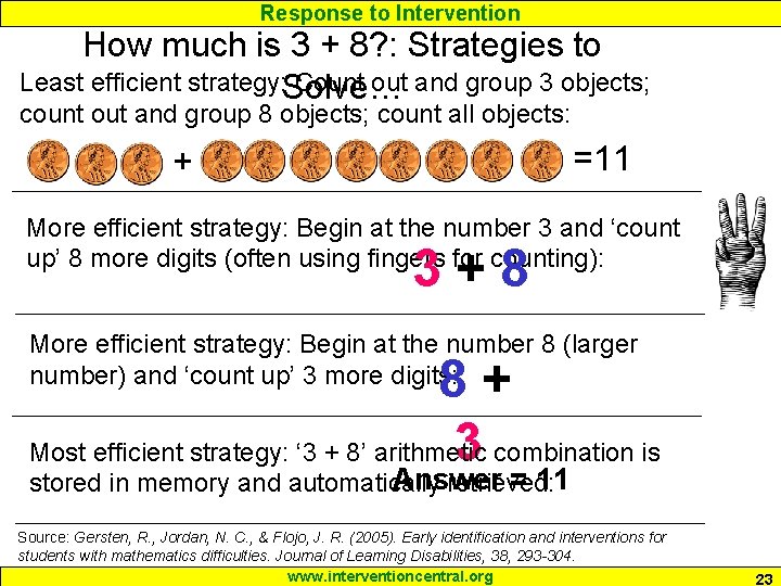 Response to Intervention How much is 3 + 8? : Strategies to Least efficient