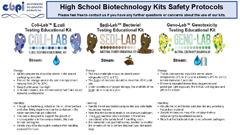 High School Biotechnology Kits Safety Protocols Please feel free to contact us if you