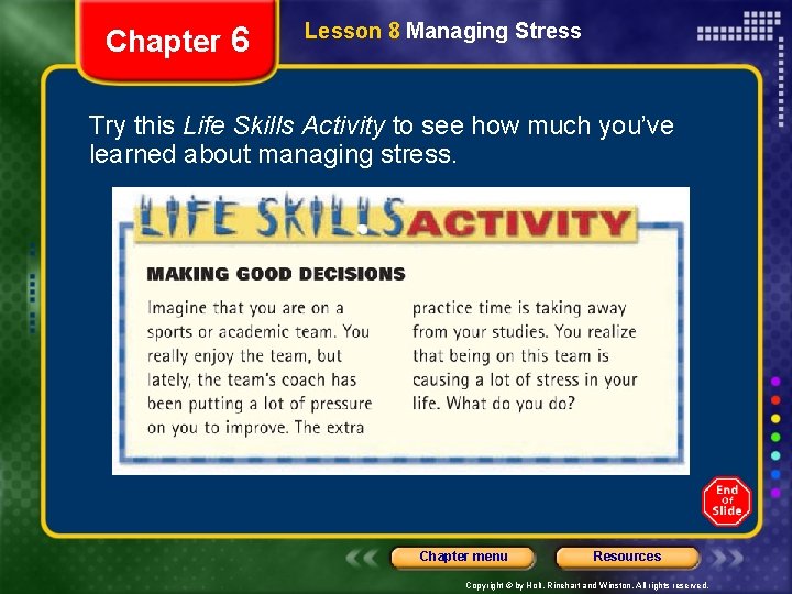 Chapter 6 Lesson 8 Managing Stress Try this Life Skills Activity to see how Chapter 6 Lesson 8 Managing Stress Try this Life Skills Activity to see how