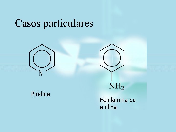 Casos particulares Piridina Fenilamina ou anilina 