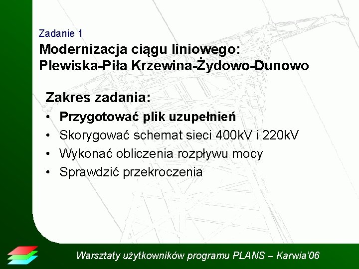 Zadanie 1 Modernizacja ciągu liniowego: Plewiska-Piła Krzewina-Żydowo-Dunowo Zakres zadania: • • Przygotować plik uzupełnień
