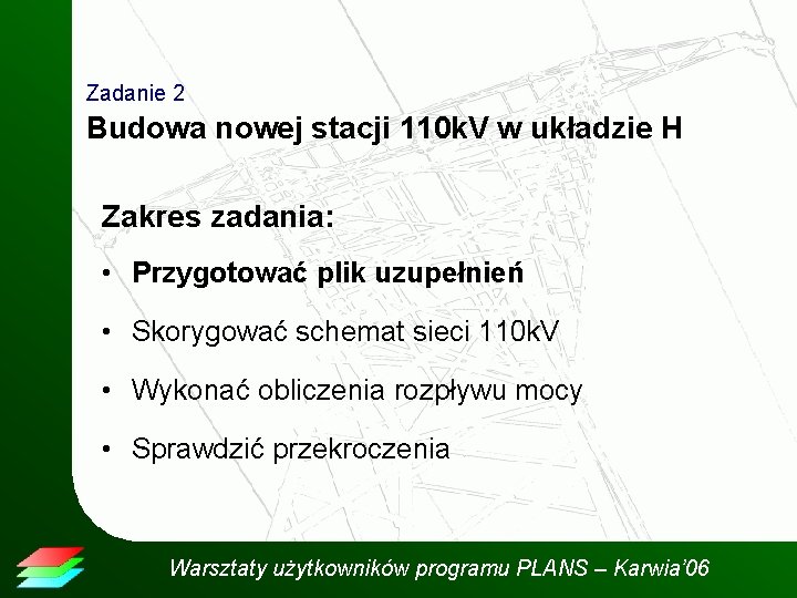 Zadanie 2 Budowa nowej stacji 110 k. V w układzie H Zakres zadania: •