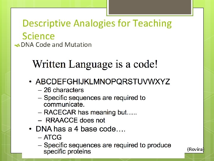 Descriptive Analogies for Teaching Science DNA Code and Mutation (Rovira) 