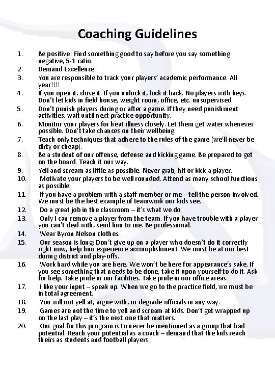 Coaching Guidelines 1. 2. 3. 4. 5. 6. 7. 8. 9. 10. 11. 12.