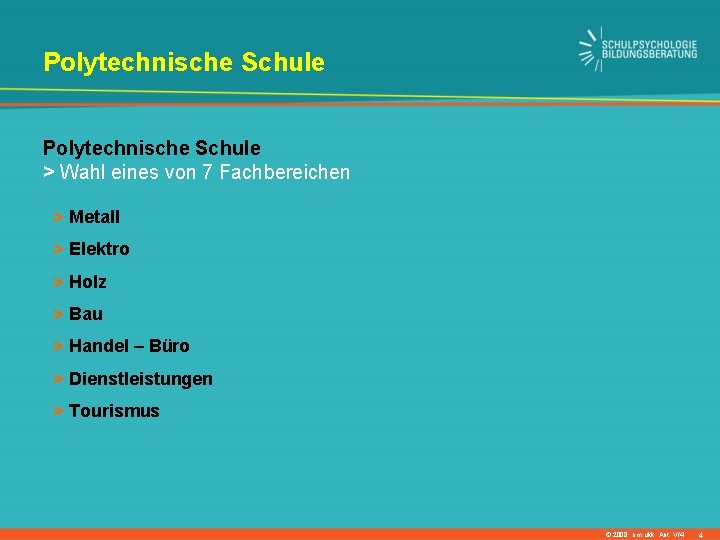 Polytechnische Schule > Wahl eines von 7 Fachbereichen > Metall > Elektro > Holz