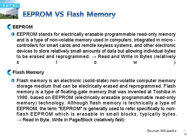 KATRI EEPROM stands for electrically erasable programmable read-only memory and is a type of