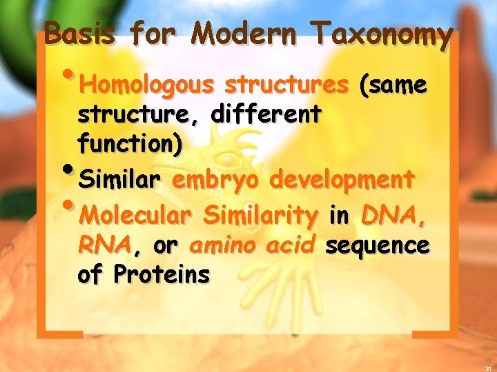 Basis for Modern Taxonomy • Homologous structures (same structure, different function) Similar embryo development