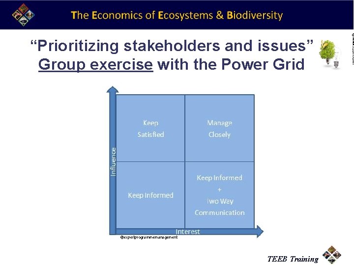©expertprogrammemanagement TEEB Training ©www. 123 rf. com “Prioritizing stakeholders and issues” Group exercise with