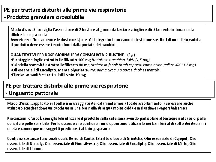 PE per trattare disturbi alle prime vie respiratorie - Prodotto granulare orosolubile Modo d'uso: