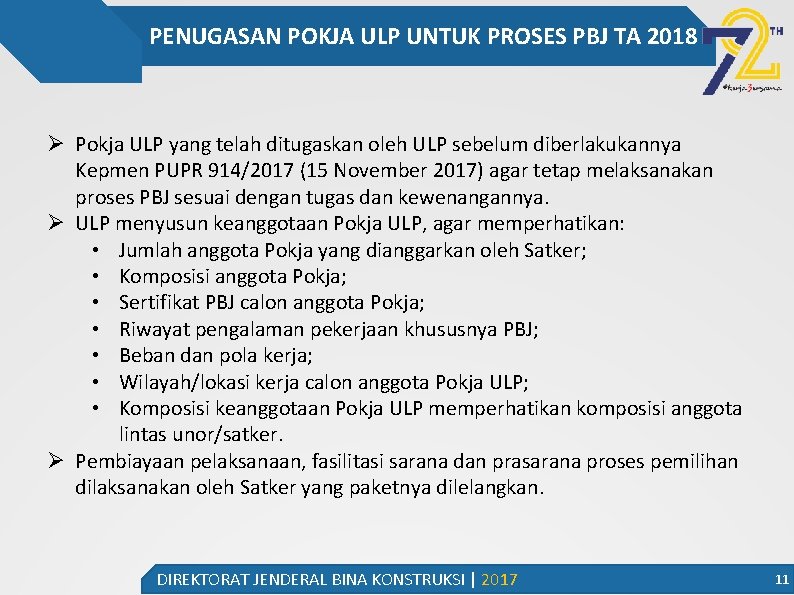 PENUGASAN POKJA ULP UNTUK PROSES PBJ TA 2018 Ø Pokja ULP yang telah ditugaskan