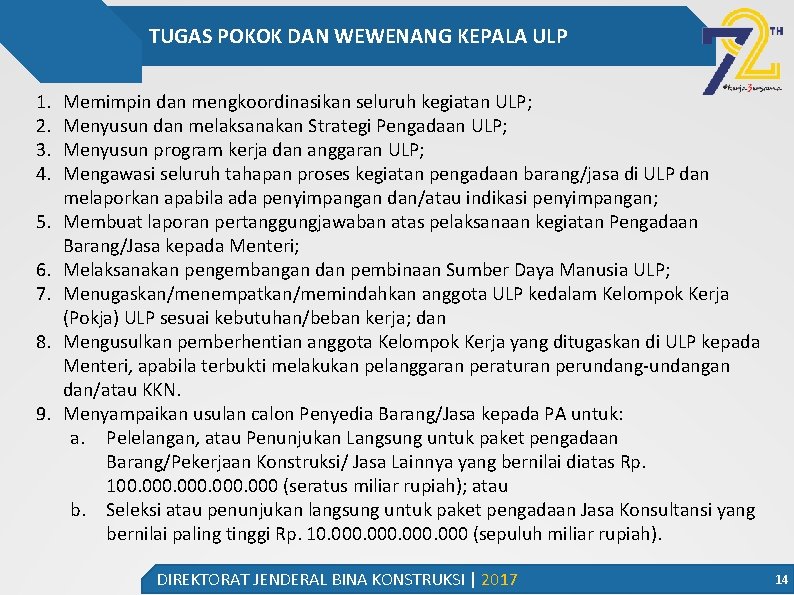 TUGAS POKOK DAN WEWENANG KEPALA ULP 1. 2. 3. 4. 5. 6. 7. 8.