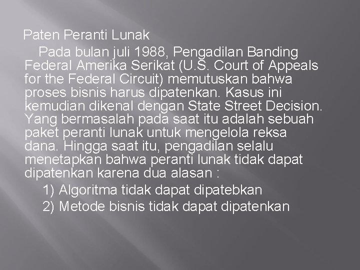 Paten Peranti Lunak Pada bulan juli 1988, Pengadilan Banding Federal Amerika Serikat (U. S.