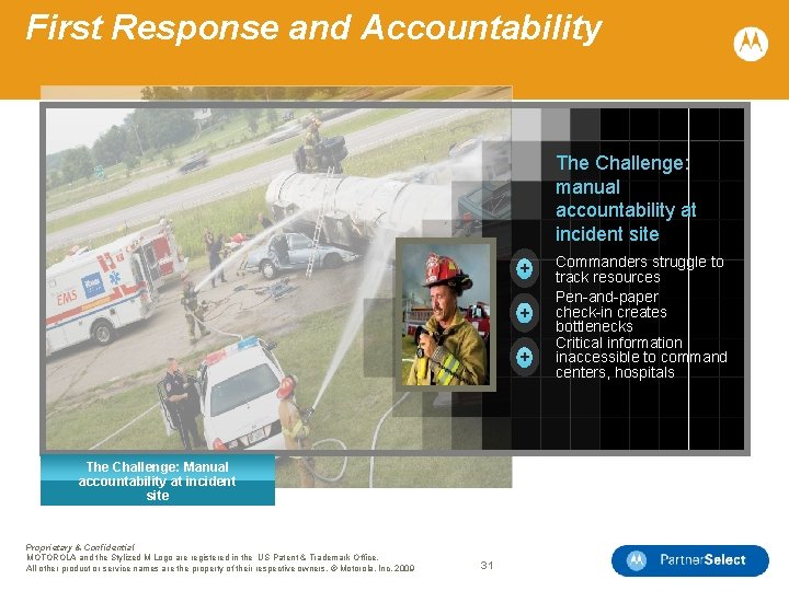 First Response and Accountability The Challenge: manual accountability at incident site + + +