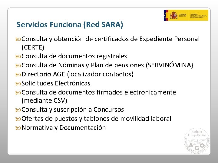 Servicios Funciona (Red SARA) Consulta y obtención de certificados de Expediente Personal (CERTE) Consulta