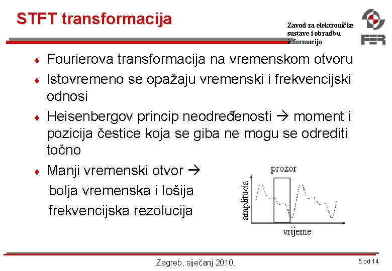 STFT transformacija ¨ ¨ Zavod za elektroničke sustave i obradbu informacija Fourierova transformacija na