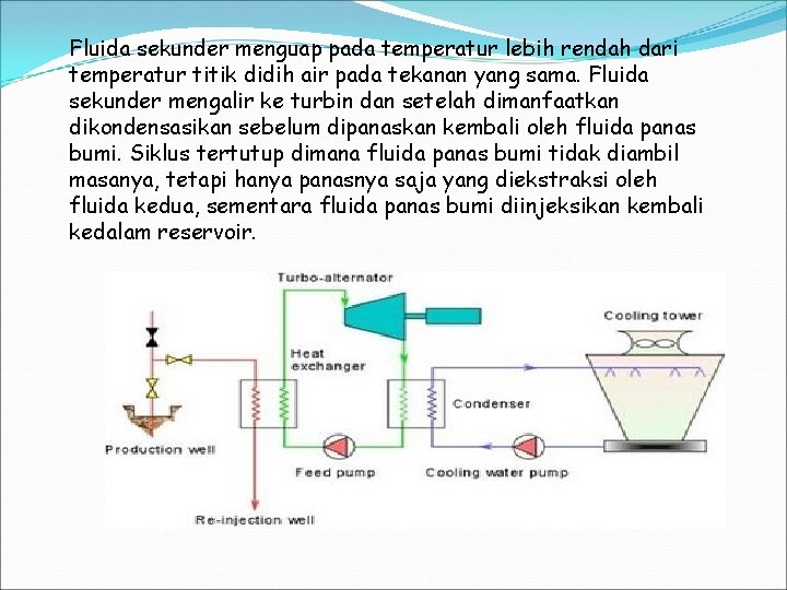 Fluida sekunder menguap pada temperatur lebih rendah dari temperatur titik didih air pada tekanan