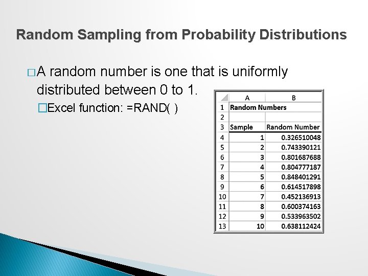 Random Sampling from Probability Distributions �A random number is one that is uniformly distributed