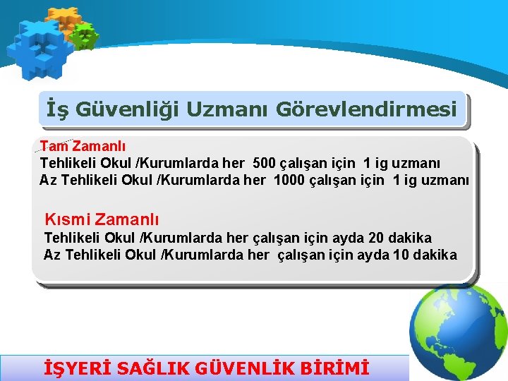 İş Güvenliği Uzmanı Görevlendirmesi Tam Zamanlı Tehlikeli Okul /Kurumlarda her 500 çalışan için 1