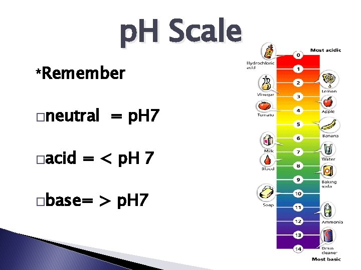 p. H Scale *Remember �neutral �acid = p. H 7 = < p. H
