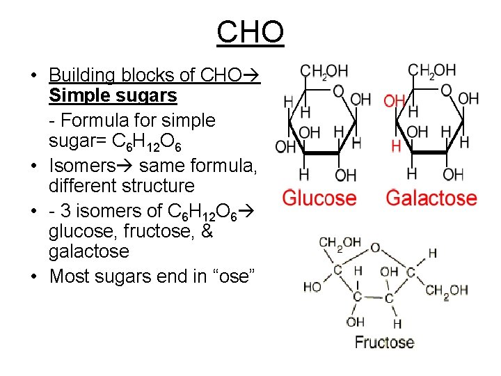 CHO • Building blocks of CHO Simple sugars - Formula for simple sugar= C
