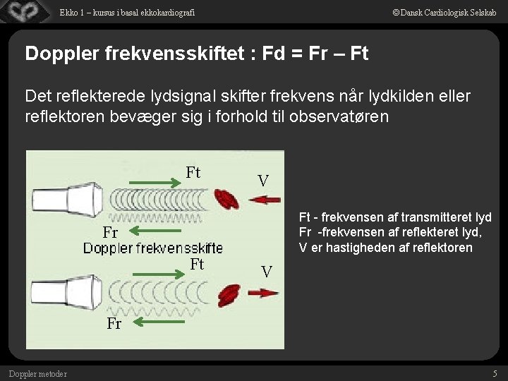 © Dansk Cardiologisk Selskab Ekko 1 – kursus i basal ekkokardiografi Doppler frekvensskiftet :