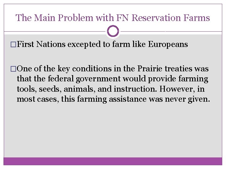 The Main Problem with FN Reservation Farms �First Nations excepted to farm like Europeans