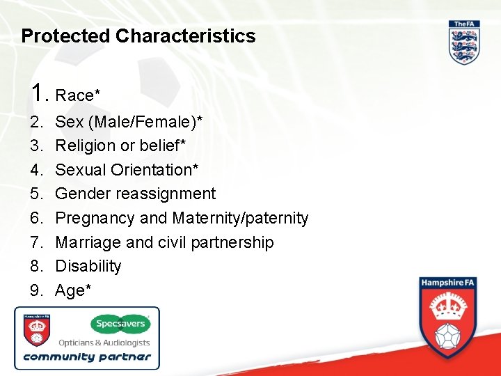 Protected Characteristics 1. Race* 2. 3. 4. 5. 6. 7. 8. 9. Sex (Male/Female)*