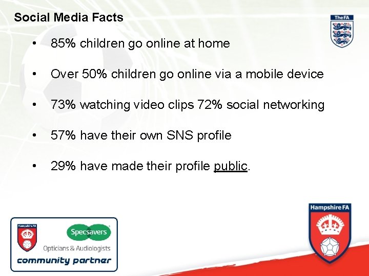 Social Media Facts • 85% children go online at home • Over 50% children