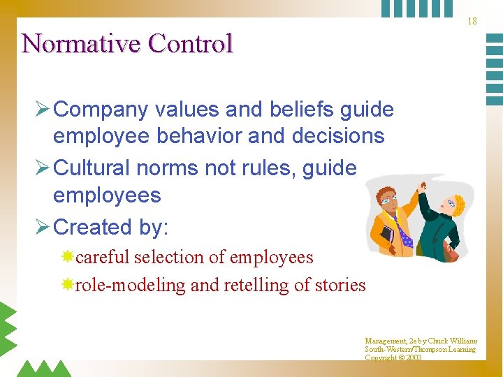 18 Normative Control Ø Company values and beliefs guide employee behavior and decisions Ø 18 Normative Control Ø Company values and beliefs guide employee behavior and decisions Ø