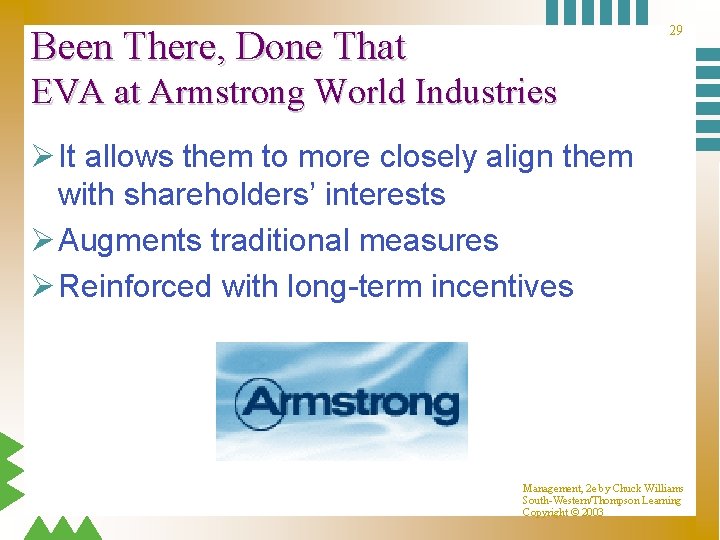 29 Been There, Done That EVA at Armstrong World Industries Ø It allows them 29 Been There, Done That EVA at Armstrong World Industries Ø It allows them