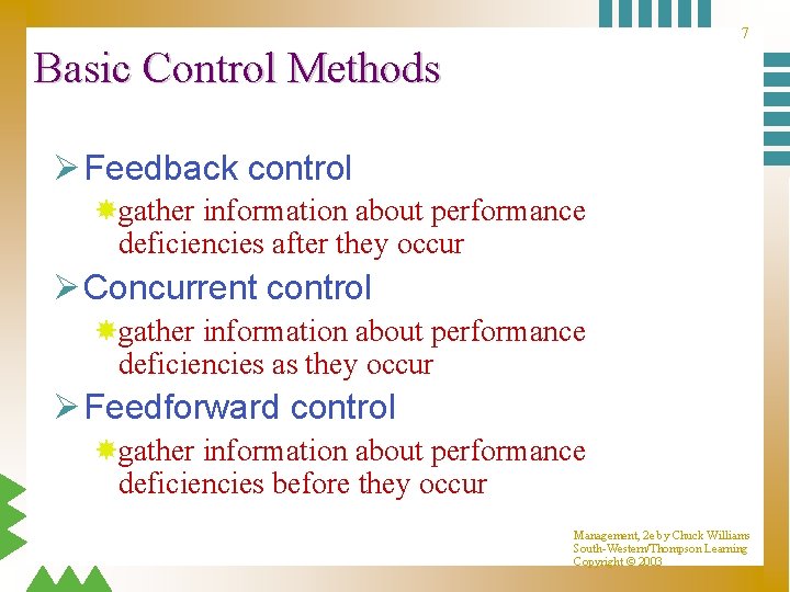 7 Basic Control Methods Ø Feedback control gather information about performance deficiencies after they 7 Basic Control Methods Ø Feedback control gather information about performance deficiencies after they