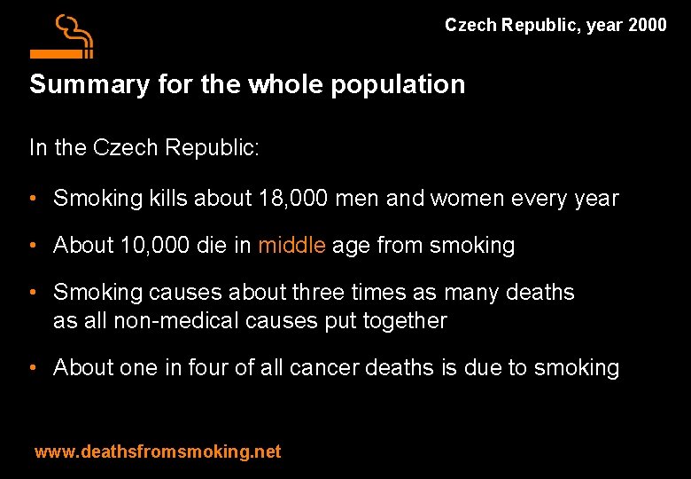 Czech Republic, year 2000 Summary for the whole population In the Czech Republic: •