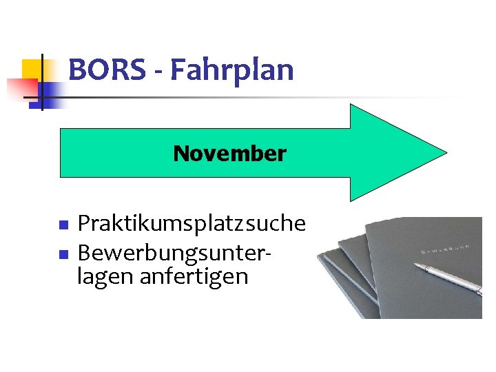 BORS - Fahrplan November Praktikumsplatzsuche n Bewerbungsunterlagen anfertigen n 