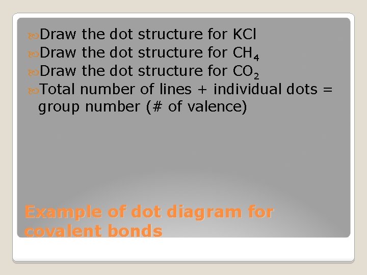  Draw the dot structure for KCl Draw the dot structure for CH 4