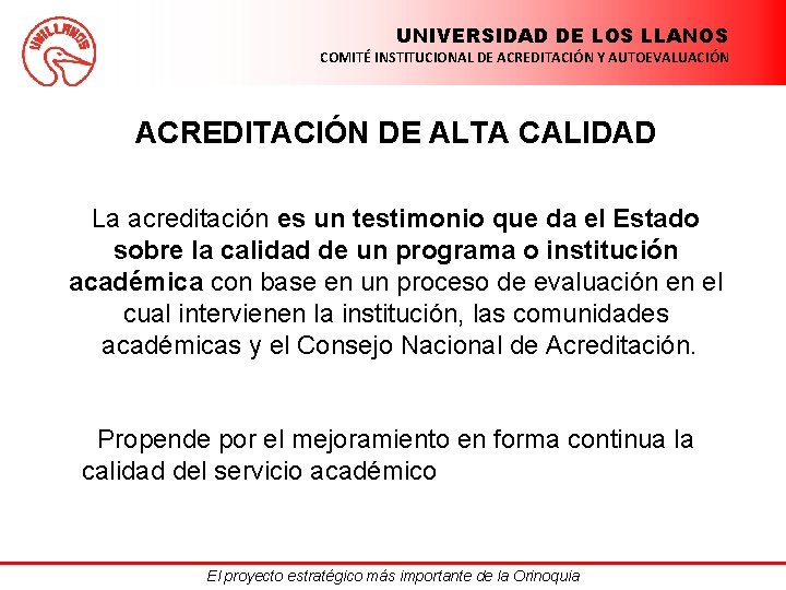 UNIVERSIDAD DE LOS LLANOS COMITÉ INSTITUCIONAL DE ACREDITACIÓN Y AUTOEVALUACIÓN ACREDITACIÓN DE ALTA CALIDAD