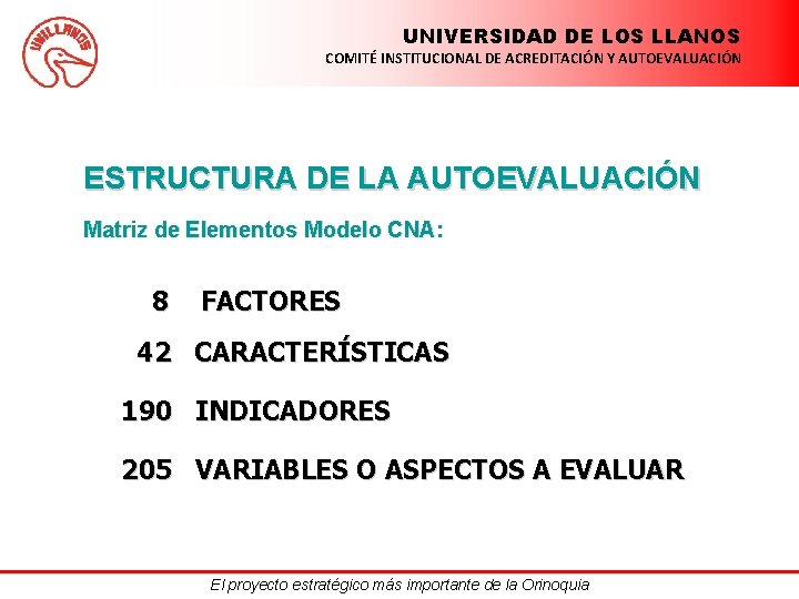 UNIVERSIDAD DE LOS LLANOS COMITÉ INSTITUCIONAL DE ACREDITACIÓN Y AUTOEVALUACIÓN ESTRUCTURA DE LA AUTOEVALUACIÓN