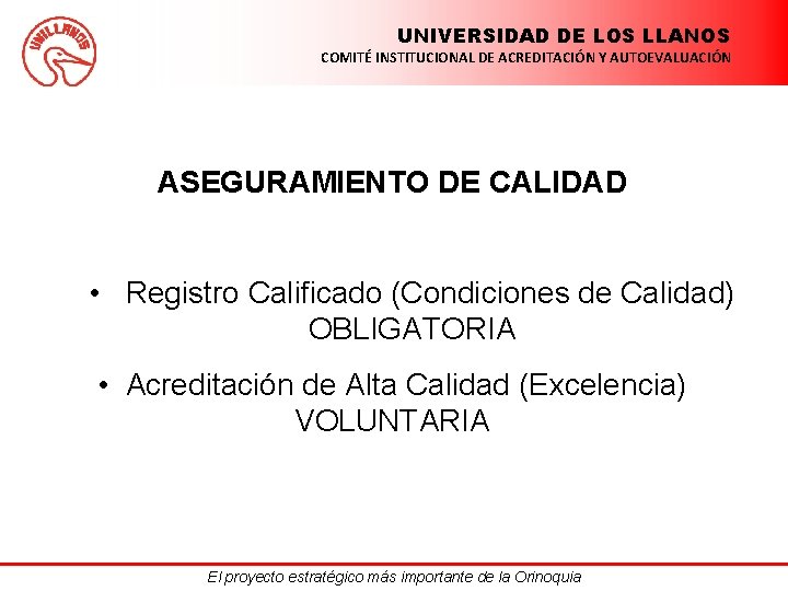 UNIVERSIDAD DE LOS LLANOS COMITÉ INSTITUCIONAL DE ACREDITACIÓN Y AUTOEVALUACIÓN ASEGURAMIENTO DE CALIDAD •