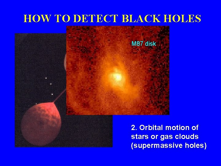 HOW TO DETECT BLACK HOLES M 87 disk 2. Orbital motion of stars or