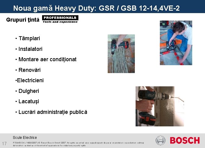 Noua gamă Heavy Duty: GSR / GSB 12 -14, 4 VE-2 Grupuri ţintă •