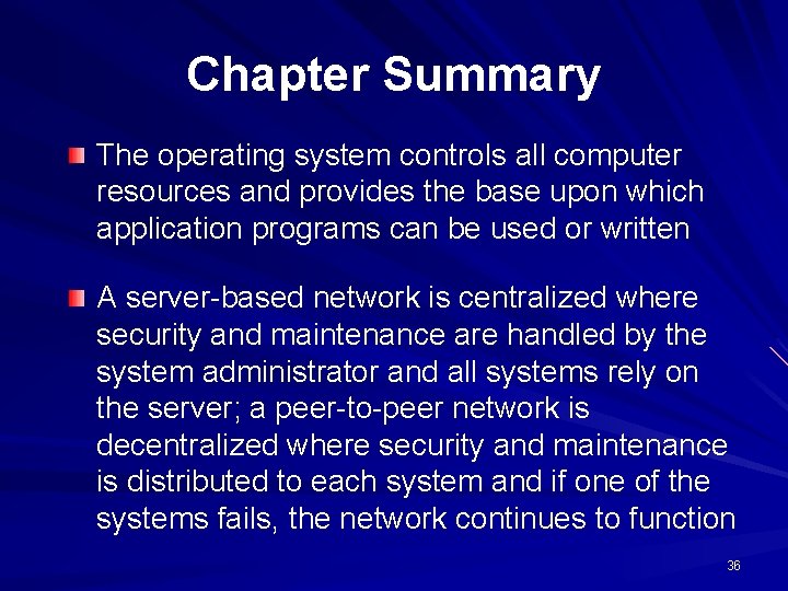 Chapter Summary The operating system controls all computer resources and provides the base upon Chapter Summary The operating system controls all computer resources and provides the base upon