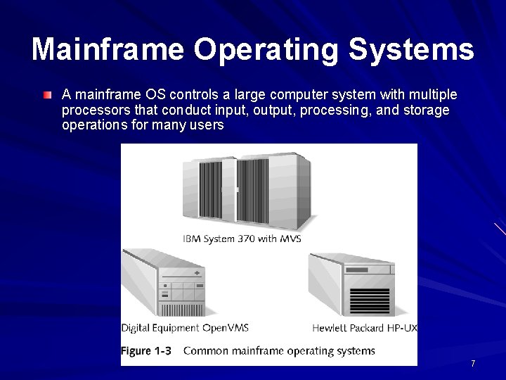 Mainframe Operating Systems A mainframe OS controls a large computer system with multiple processors Mainframe Operating Systems A mainframe OS controls a large computer system with multiple processors