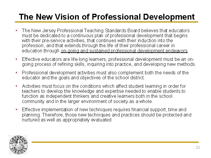 The New Vision of Professional Development • The New Jersey Professional Teaching Standards Board