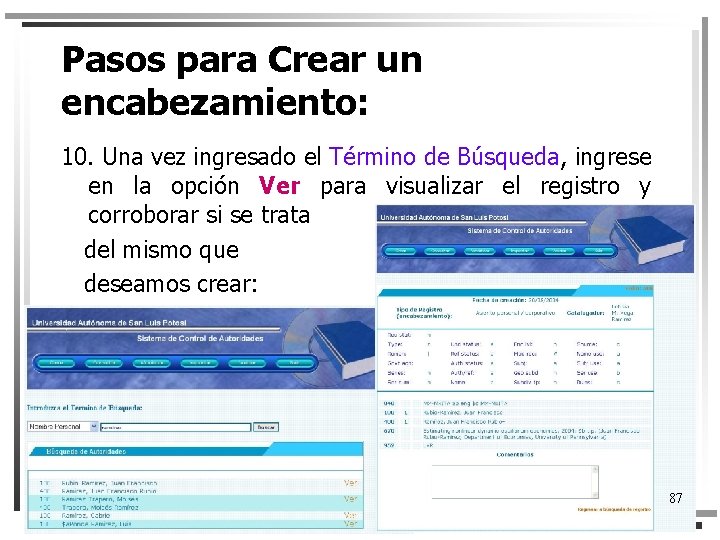 Pasos para Crear un encabezamiento: 10. Una vez ingresado el Término de Búsqueda, ingrese