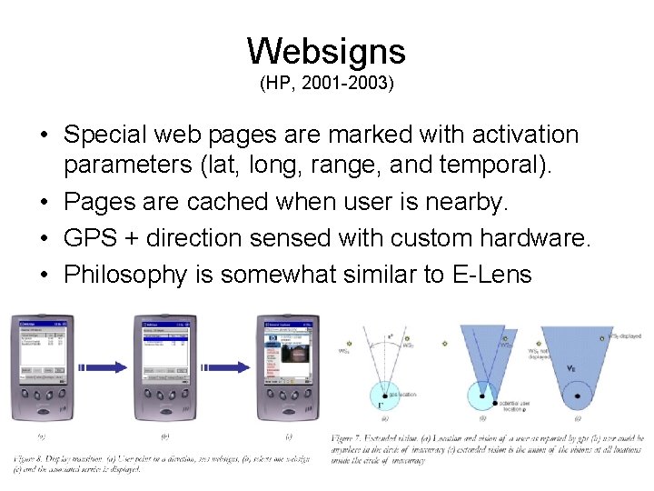 Websigns (HP, 2001 -2003) • Special web pages are marked with activation parameters (lat,