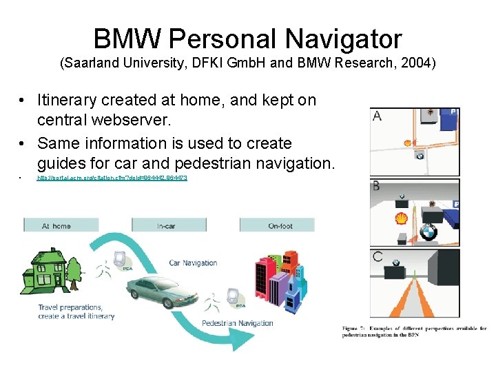 BMW Personal Navigator (Saarland University, DFKI Gmb. H and BMW Research, 2004) • Itinerary