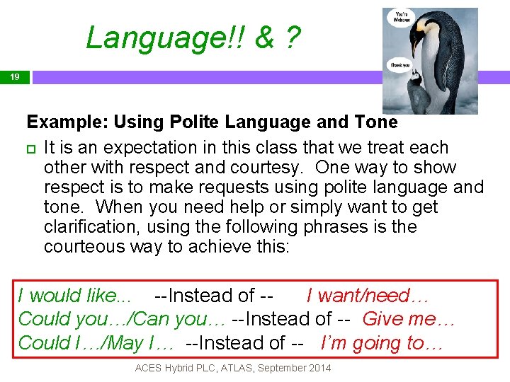 Language!! & ? is it? Which TIF method 19 Example: Using Polite Language and