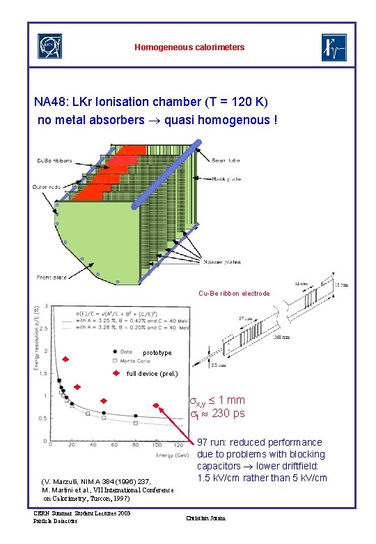 Homogeneous calorimeters NA 48: LKr Ionisation chamber (T = 120 K) no metal absorbers