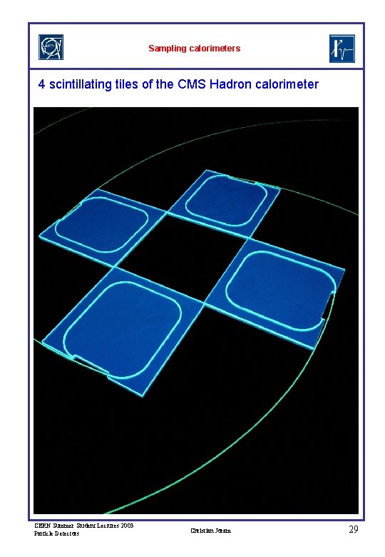 Sampling calorimeters 4 scintillating tiles of the CMS Hadron calorimeter CERN Summer Student Lectures
