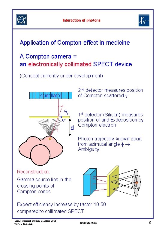 Interaction of photons Application of Compton effect in medicine A Compton camera = an