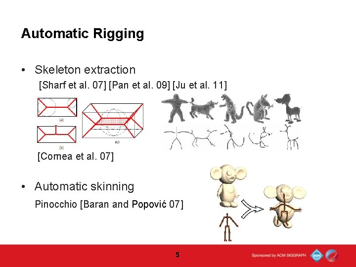 Automatic Rigging • Skeleton extraction [Sharf et al. 07] [Pan et al. 09] [Ju